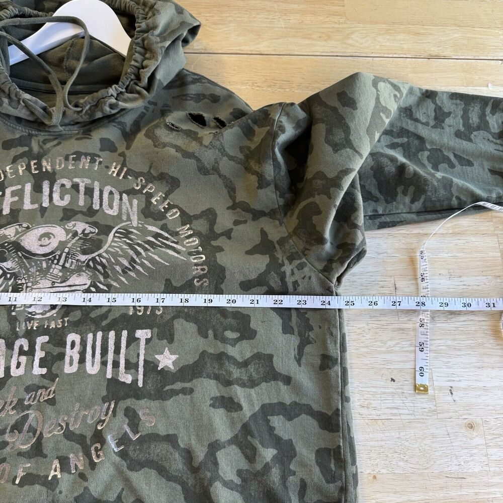 Affliction Garage Built Crop Camo Distressed Hoodie Sweater Cut Outs XL EUC - Picture 9 of 11